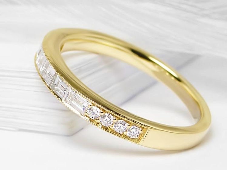 Invisible channel set diamond ring in 18k yellow gold-Natural diamond ring, Simple diamond band, yellow gold wedding band, Channel set