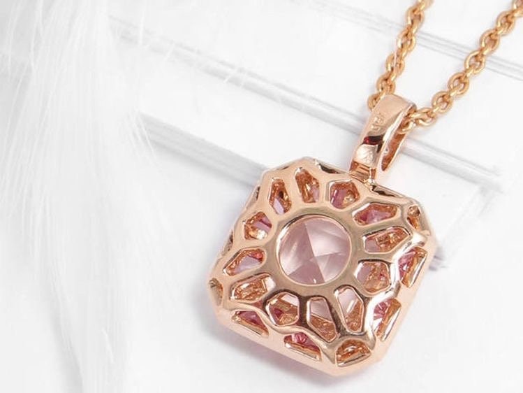 Morganite and pink sapphire rose gold necklace pendant - Pink gemstone pendant, morganite necklace, pink sapphire morganite pendant necklace