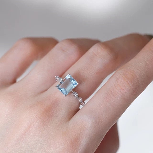 Aquamarine  engagement ring, Diamond wedding ring, Anniversary, March Birthstone