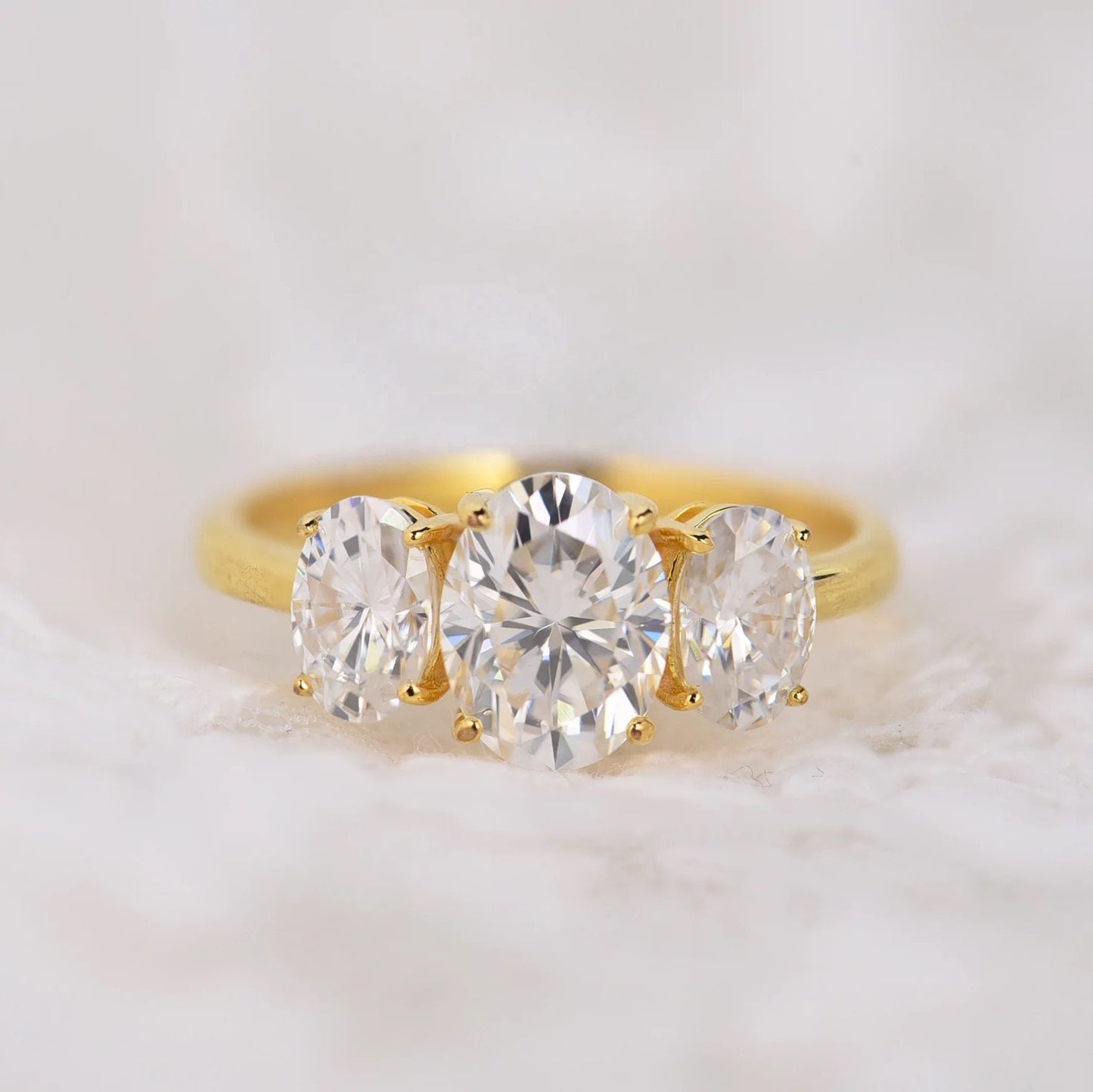 Moissanite  diamond Ring, triple stone ring, three stone engagement ring