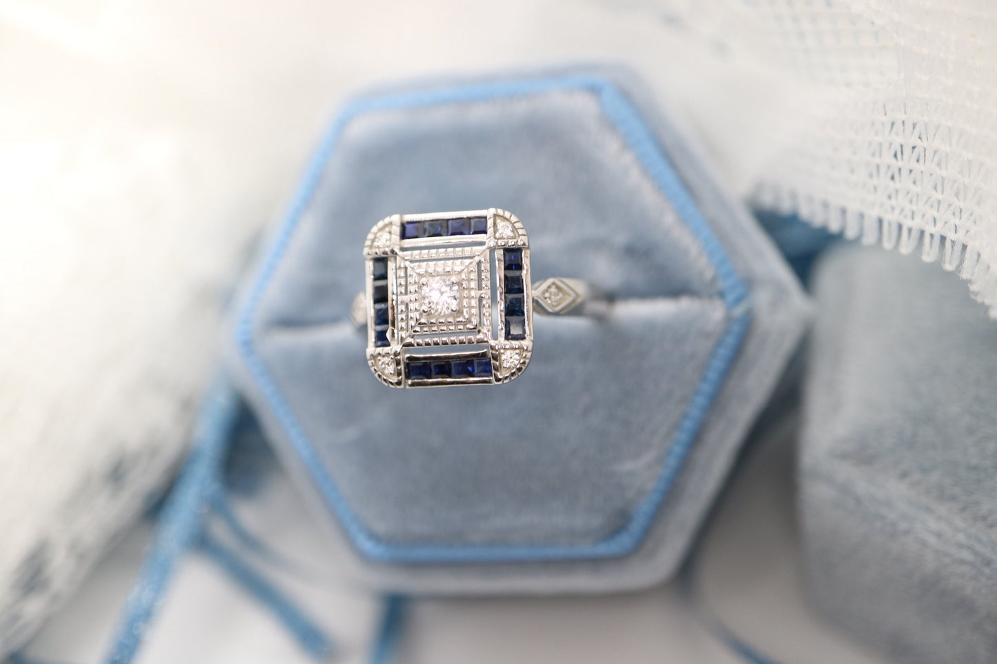 Art Deco engagement ring, vintage Sapphire ring,  Vintage inspired ring, antique sapphire ring