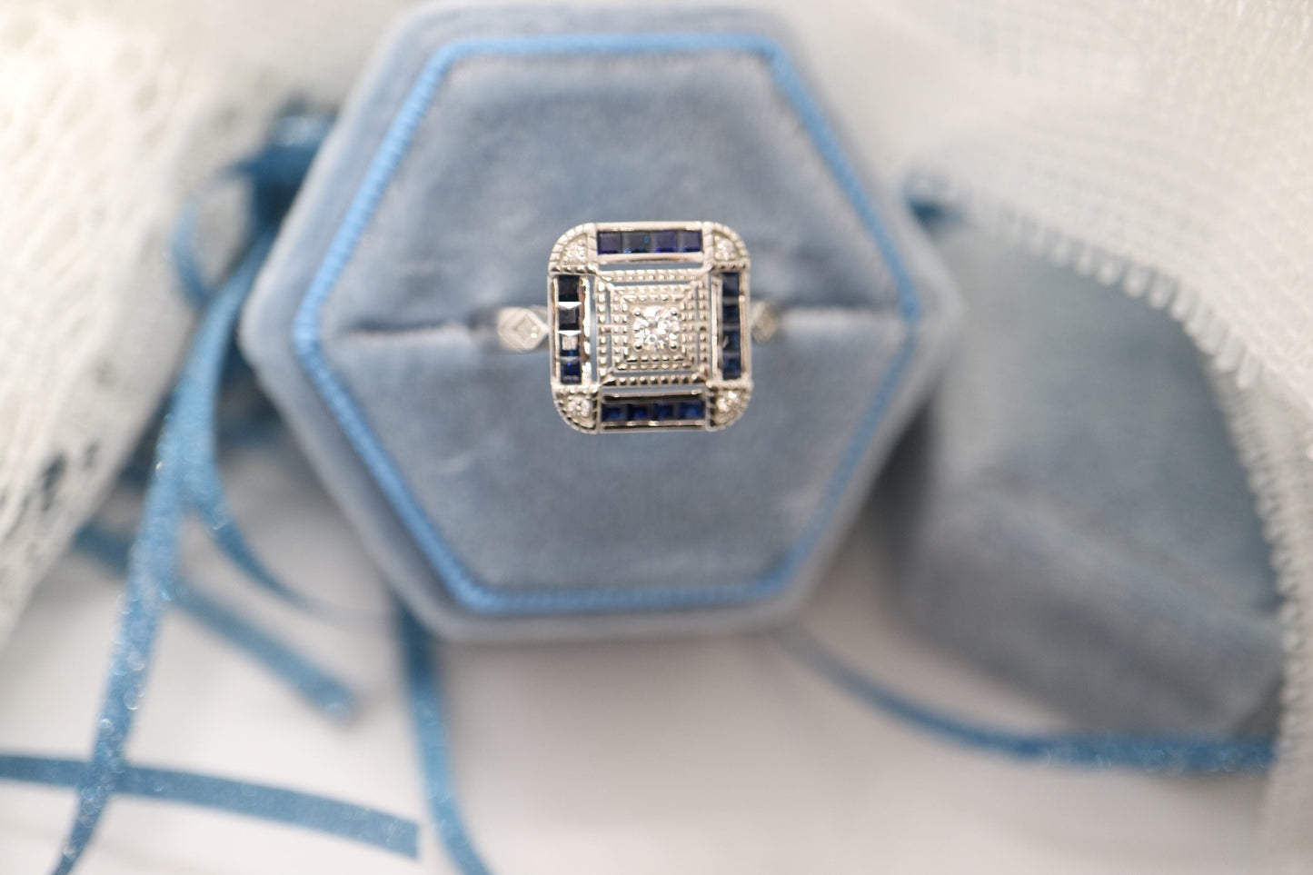 Art Deco engagement ring, vintage Sapphire ring,  Vintage inspired ring, antique sapphire ring