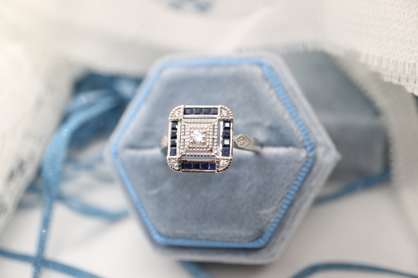 Art Deco engagement ring, vintage Sapphire ring,  Vintage inspired ring, antique sapphire ring