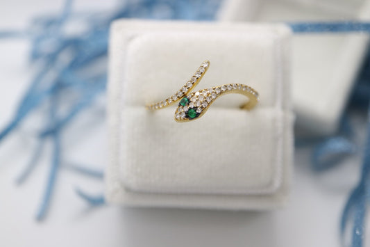 Animal Jewelry Snake Eternity Diamond ring, Valentines gifts, CZ 925 Silver Stacking Emerald Open Ring