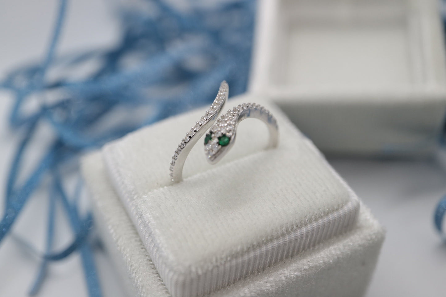 Animal Jewelry Snake Eternity Diamond ring, Valentines gifts, CZ 925 Silver Stacking Emerald Open Ring