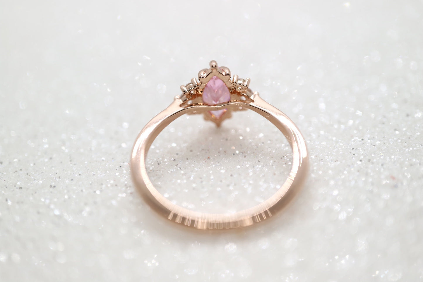 14k gold marquise tourmaline ring, Dainty pink stone ring,  Tourmaline diamond ring, Tourmalind and diamond engagement ring