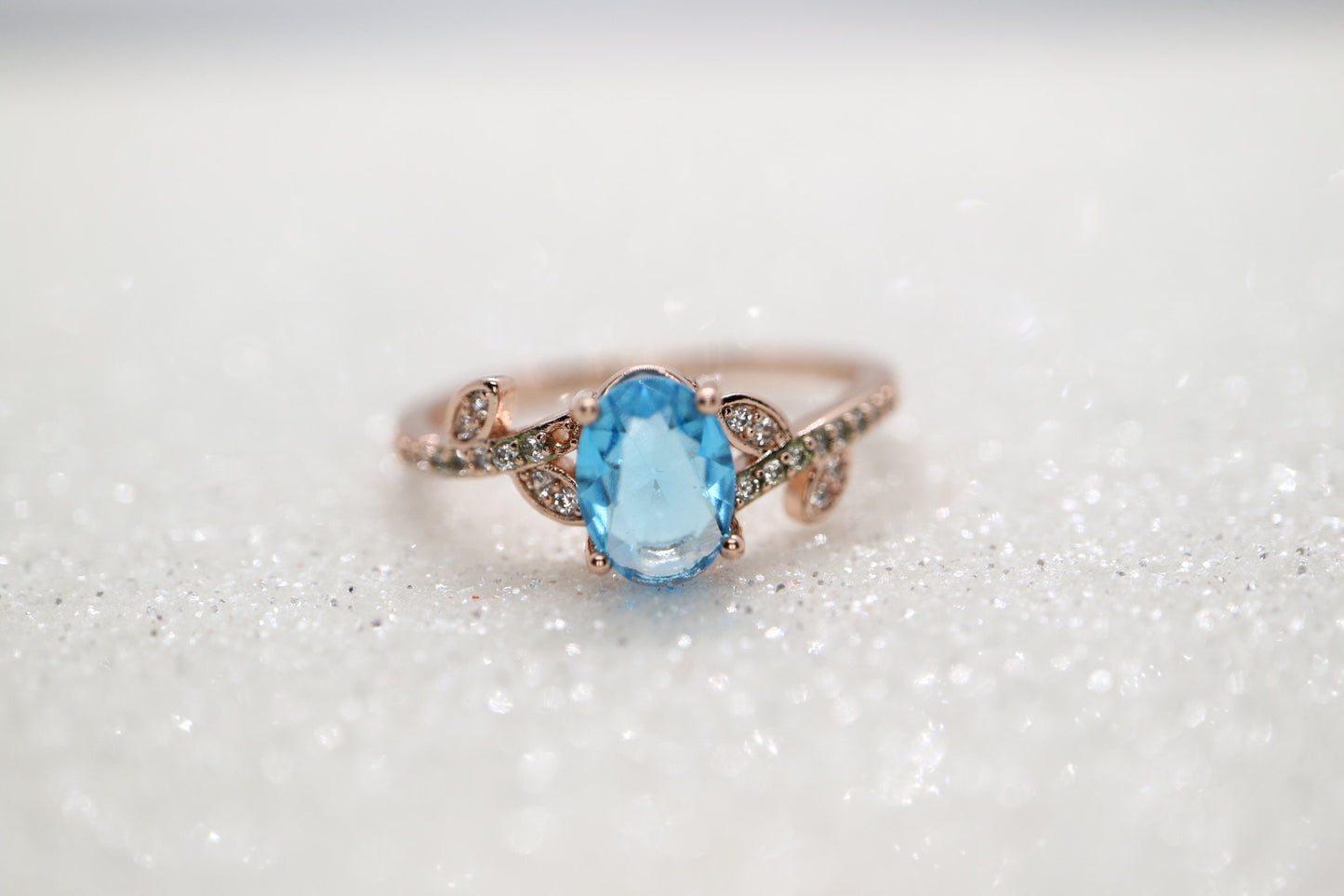 14 rose gold aquamarine and moissinate ring, solitaires ring, bridesmaids ring, ring for women, gifts for her