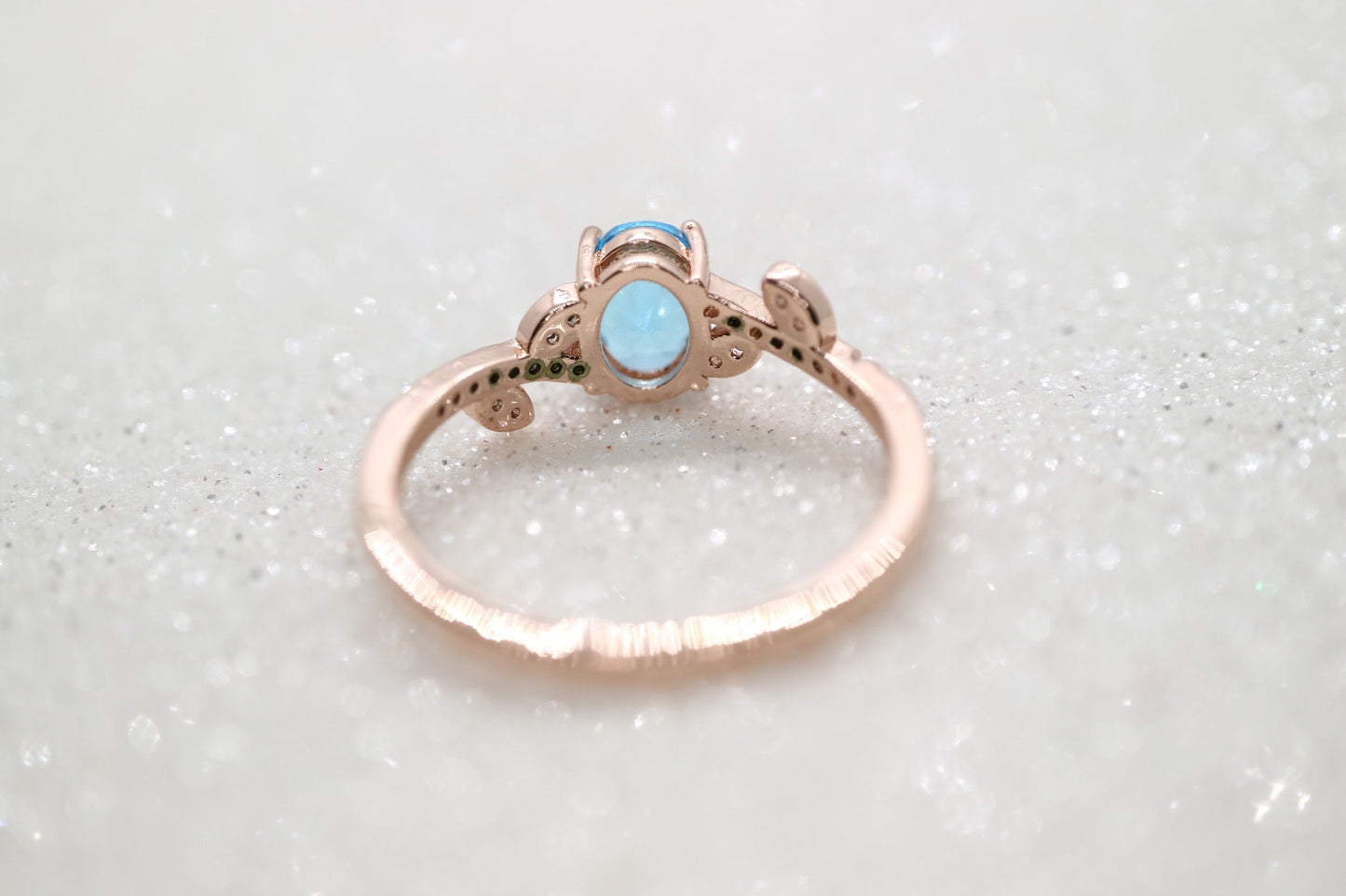 14 rose gold aquamarine and moissinate ring, solitaires ring, bridesmaids ring, ring for women, gifts for her