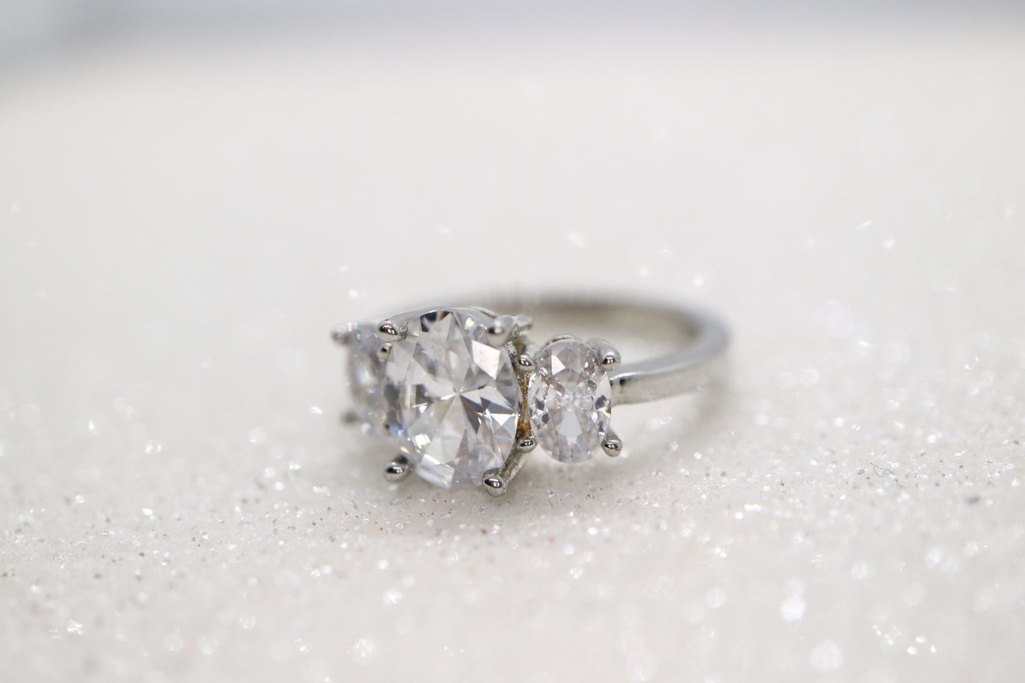 Moissanite diamond Triple stone ring, Three stone engagement ring