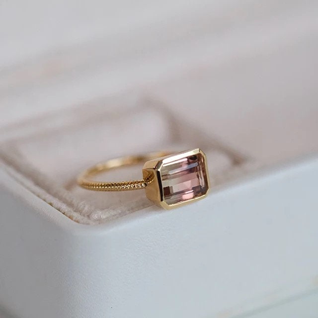 Watermelon tourmaline 14k gold ring, Tourmaline engagement ring, Colored engagement, September birthstone, Mothers ring, custom