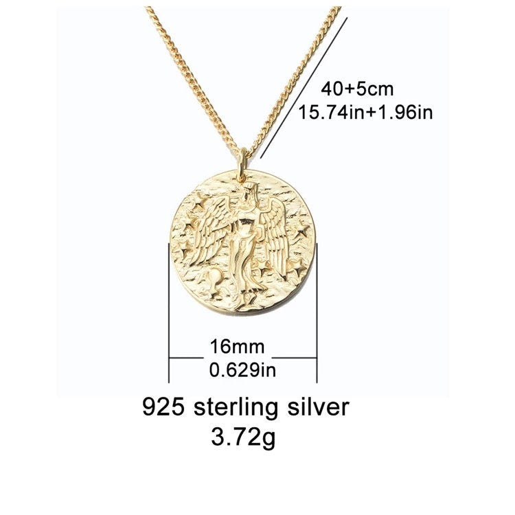 Signet Victoria angel chic delicate jewelry, Coin pendent necklace for women