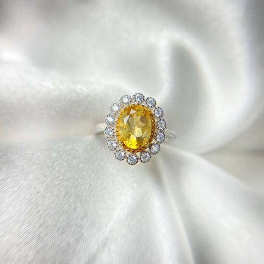 Oval Yellow citrine ring with floral moissanite diamond halo, Moissanite  Diamond halo engagement ring, Anniversary ring