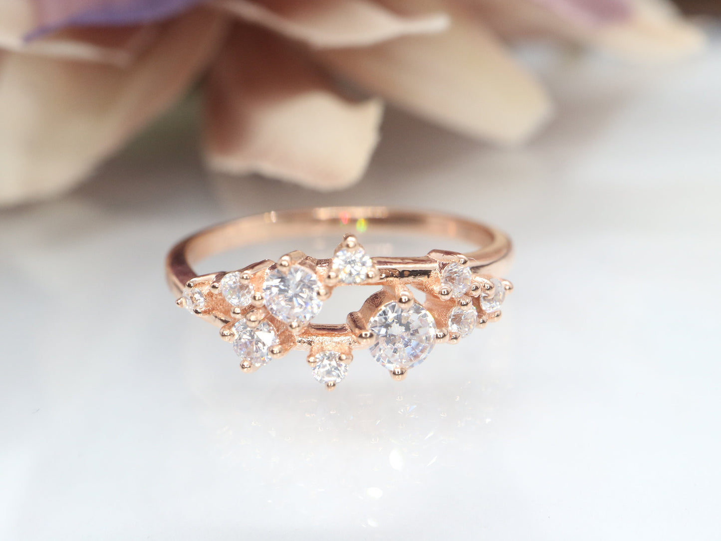 Diamond Twig Ring Cluster Ring, rose gold Wedding Band,Cluster diamond ring