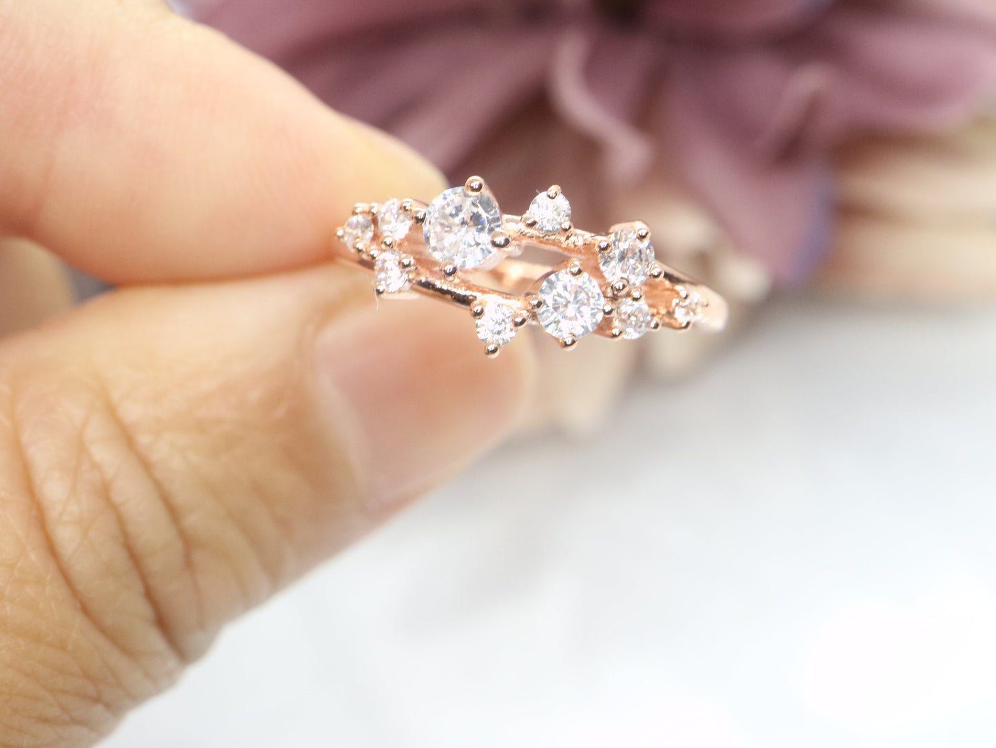 Diamond Twig Ring Cluster Ring, rose gold Wedding Band,Cluster diamond ring