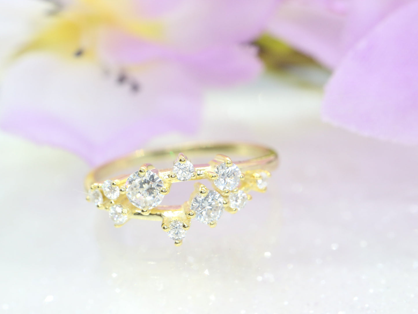 Diamond cluster ring, Vintage diamond engagement ring, art deco ring, yellow gold ring, unique cluster ring, bridal ring, wedding ring