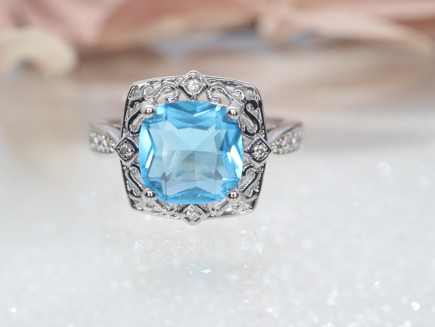 Art Deco blue topaz and diamond ring, Engagement ring, Engagement and wedding