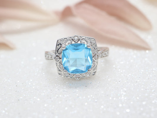 Art Deco blue topaz and diamond ring, Engagement ring, Engagement and wedding