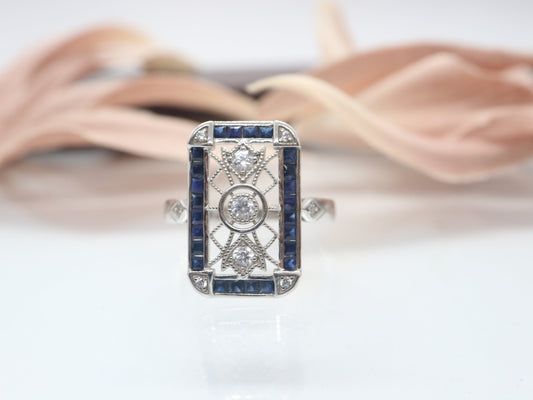 Blue sapphire  sterling silver ring, Art deco engagement ring, Vintage sapphire engagement ring, vintage wedding ring, sapphire ring