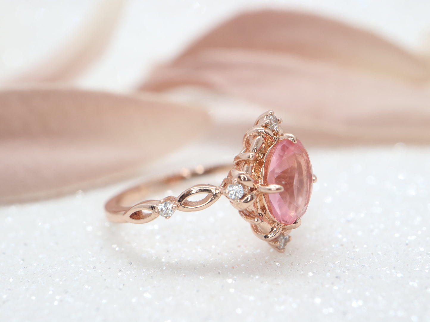 Vintage pink tourmaline engagement ring, Oval rose gold ring, Art deco wedding ring, Unique oval ring, Prong set ring, Bridal ring