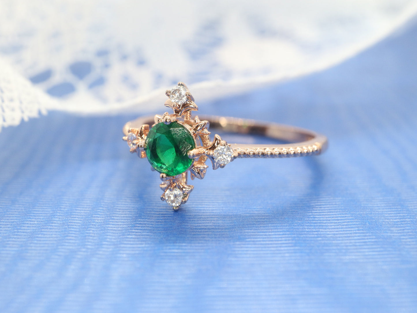 Green emerald  ring,  Green emerald   ring Antique Engagement Ring, Victorian Art Deco diamond, Mint Edwardian, 14K White Gold