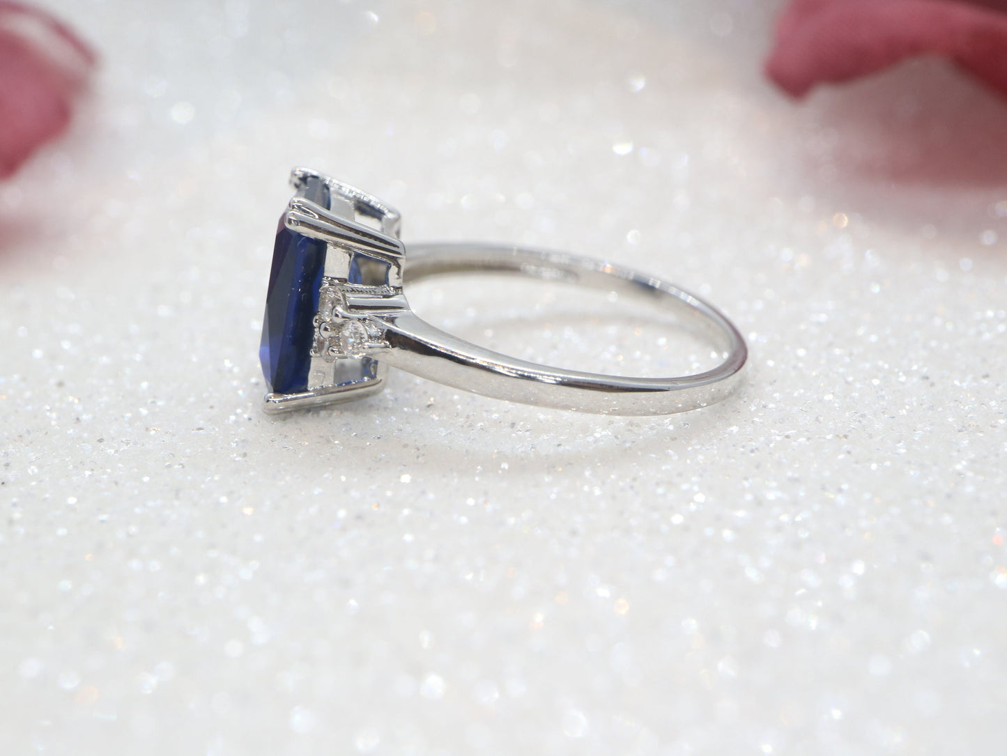 Tanzanite Engagement ring, Tanzanite ring with diamonds, emerald cut three stone cluster ring, purple blue stone, december birthsone