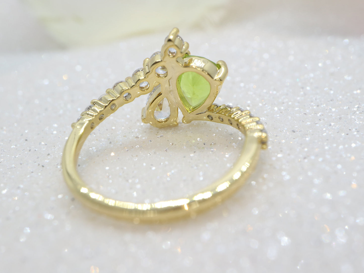 14k gold Peridot and moissanite  ring, Multi-gemstone ring, Birthstone Ring, Handmade jewellery, Gifts for her