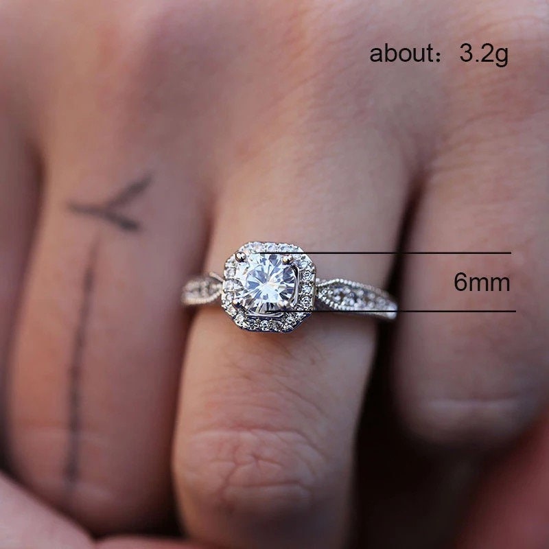 Moissanite diamond engagement ring, Diamond Wedding Ring, 14k white gold