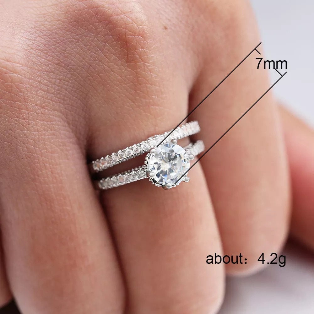 Moissanite  diamond ring set,  Antique diamond inspired ring set