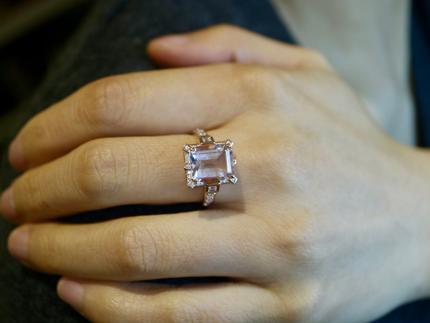 Art Deco vintage Morganite diamond ring in rose gold - art deco vintage ring, Rose gold engagement ring, Rose gold wedding ring,