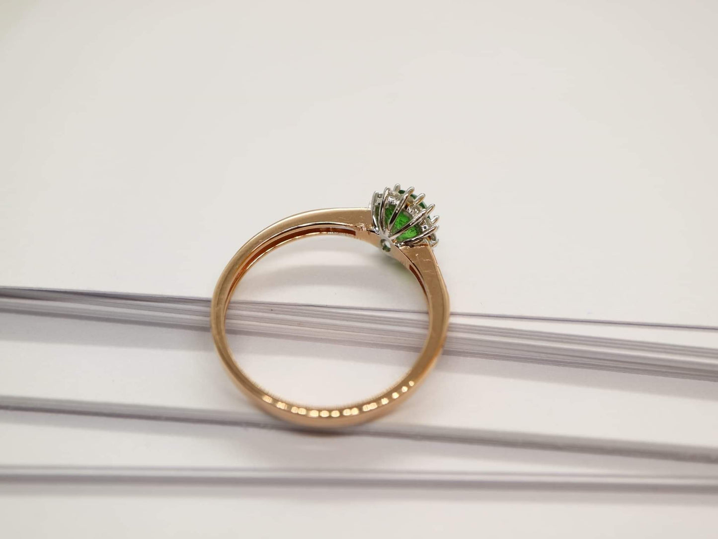 Tsavorite garnet diamond halo ring in rose gold, white gold. Engagement ring, Promise ring, October birthstone