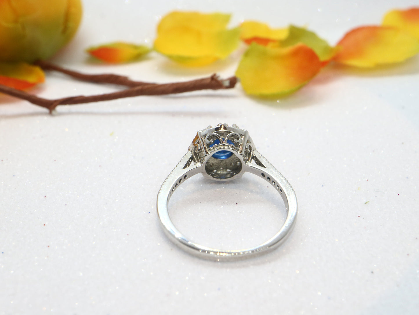 Hollow Rose flower shape cut engagement ring, Sapphire and diamond  ring, Vintage Diamonds Ring