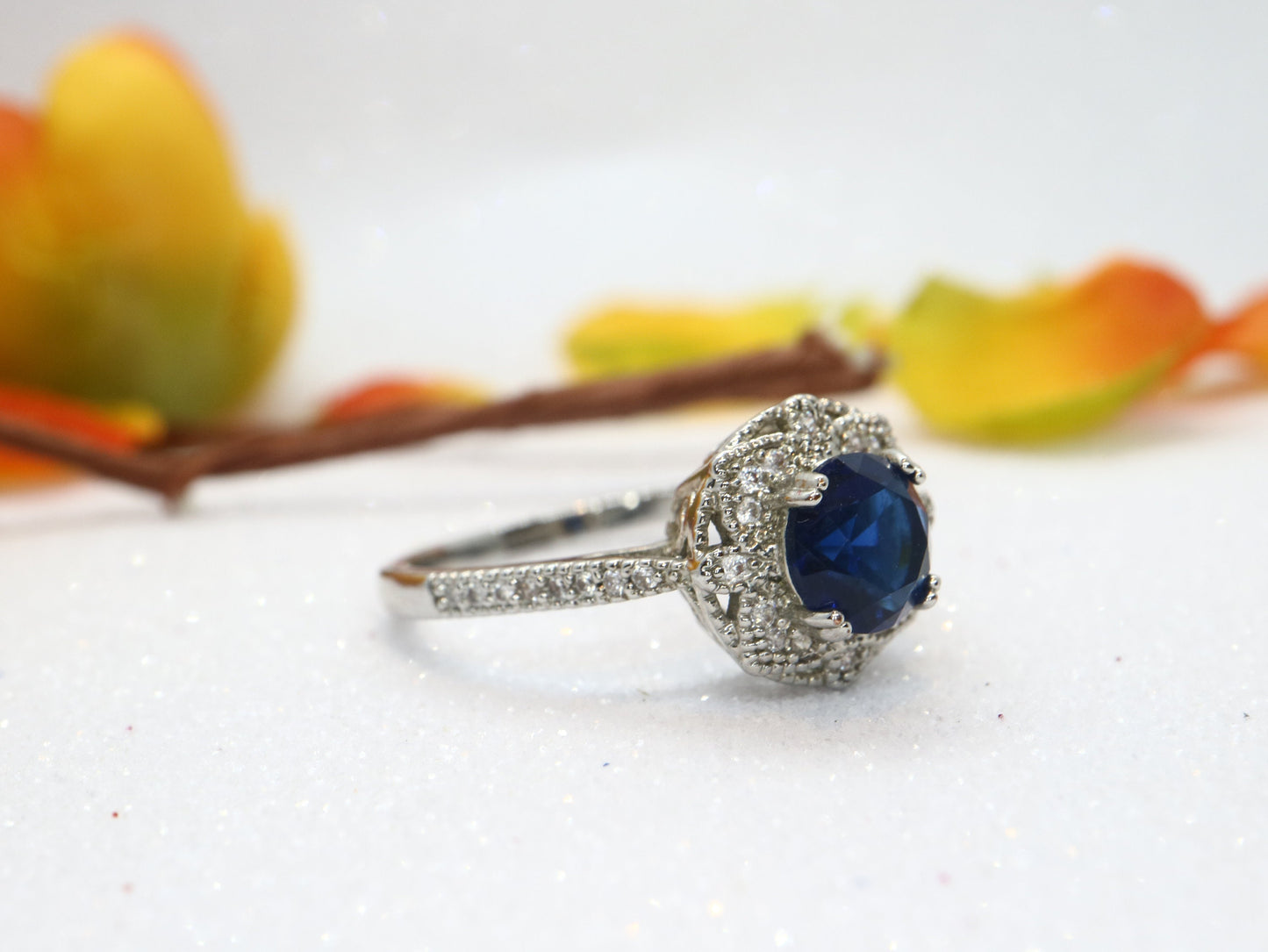 Hollow Rose flower shape cut engagement ring, Sapphire and diamond  ring, Vintage Diamonds Ring