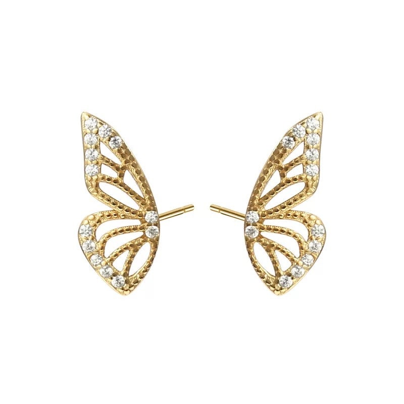 Gold plated silver butterfly stud earring, rose gold stud earring, gift for her