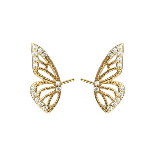 Gold plated silver butterfly stud earring, rose gold stud earring, gift for her