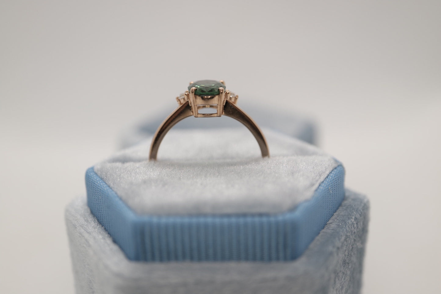 Oval sapphire engagement ring, Green sapphire diamond ring, Rose gold sapphire ring with diamond crown