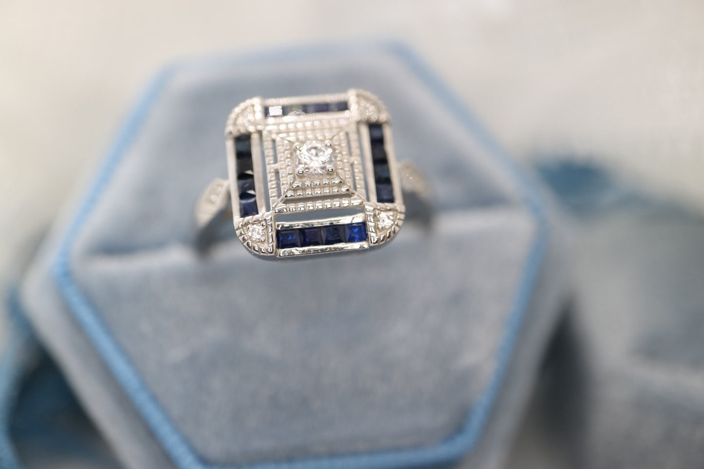 Art Deco engagement ring, vintage Sapphire ring,  Vintage inspired ring, antique sapphire ring