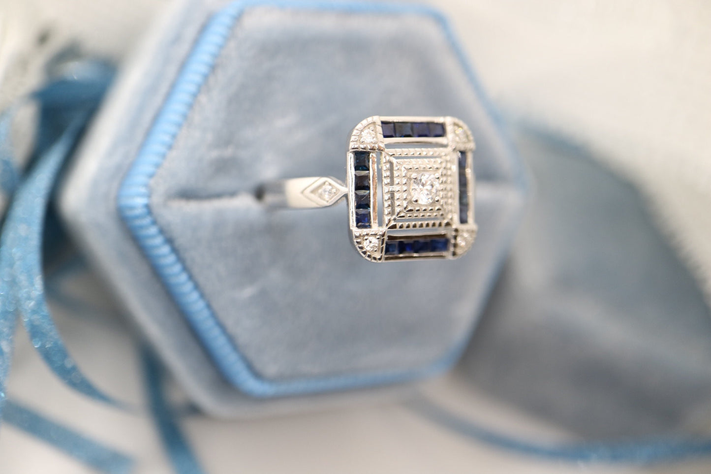 Art Deco engagement ring, vintage Sapphire ring,  Vintage inspired ring, antique sapphire ring