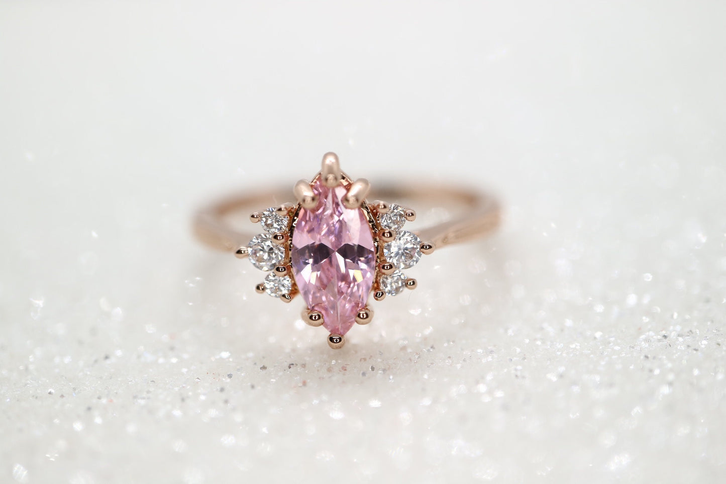 14k gold marquise tourmaline ring, Dainty pink stone ring,  Tourmaline diamond ring, Tourmalind and diamond engagement ring