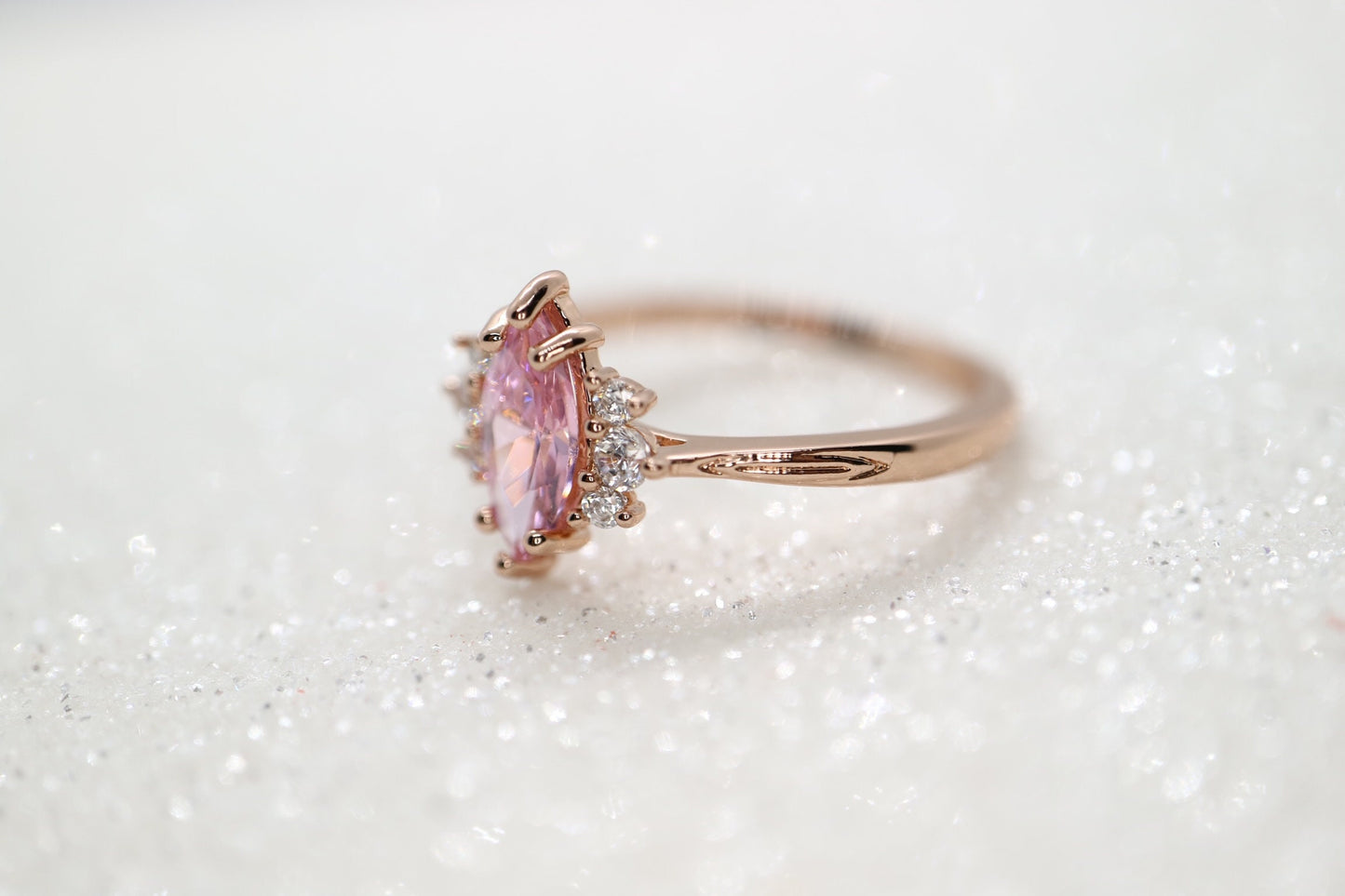 14k gold marquise tourmaline ring, Dainty pink stone ring,  Tourmaline diamond ring, Tourmalind and diamond engagement ring