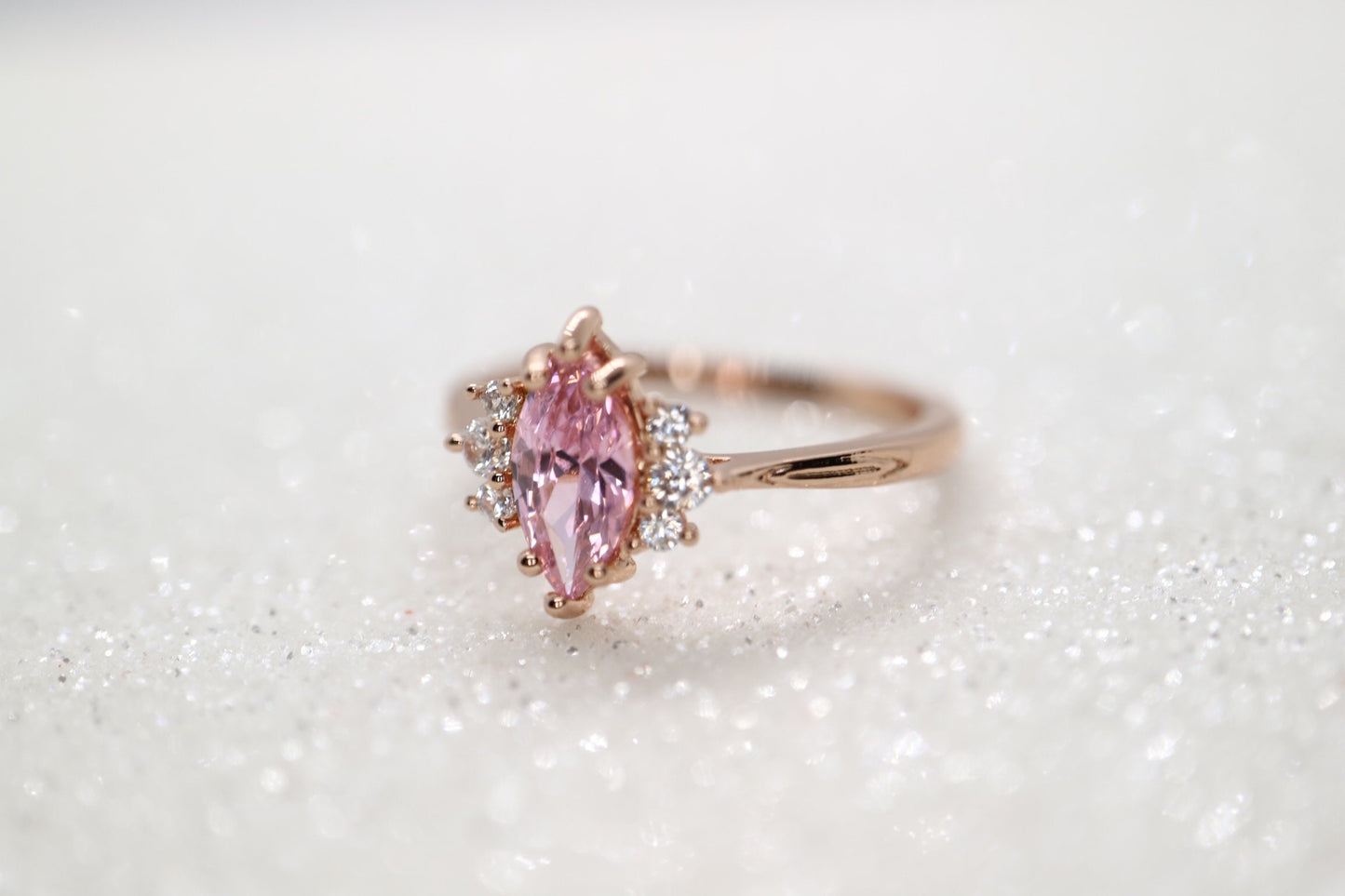 14k gold marquise tourmaline ring, Dainty pink stone ring,  Tourmaline diamond ring, Tourmalind and diamond engagement ring