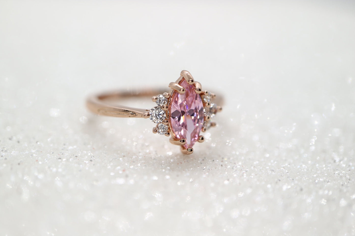 14k gold marquise tourmaline ring, Dainty pink stone ring,  Tourmaline diamond ring, Tourmalind and diamond engagement ring