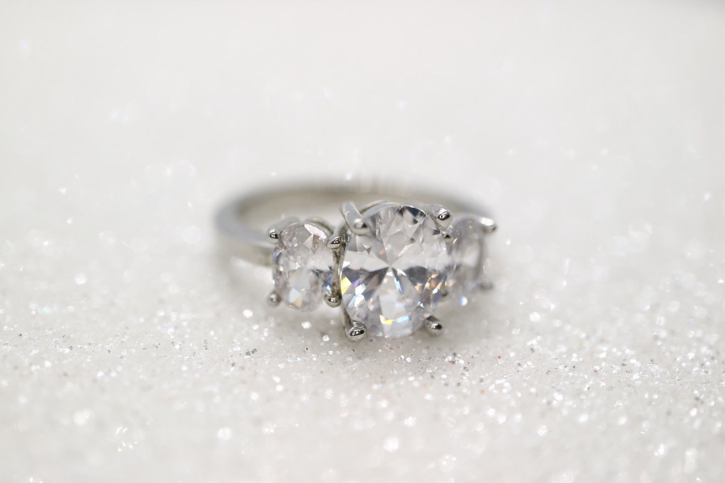 Moissanite diamond Triple stone ring, Three stone engagement ring