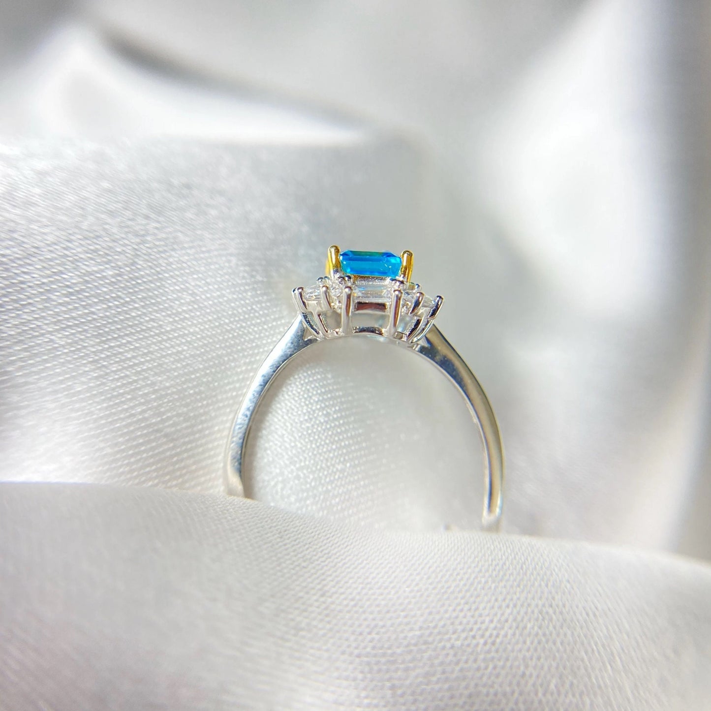 Blue topaz and moissanite diamond ring, Blue gemstone ring, Engagement wedding ring