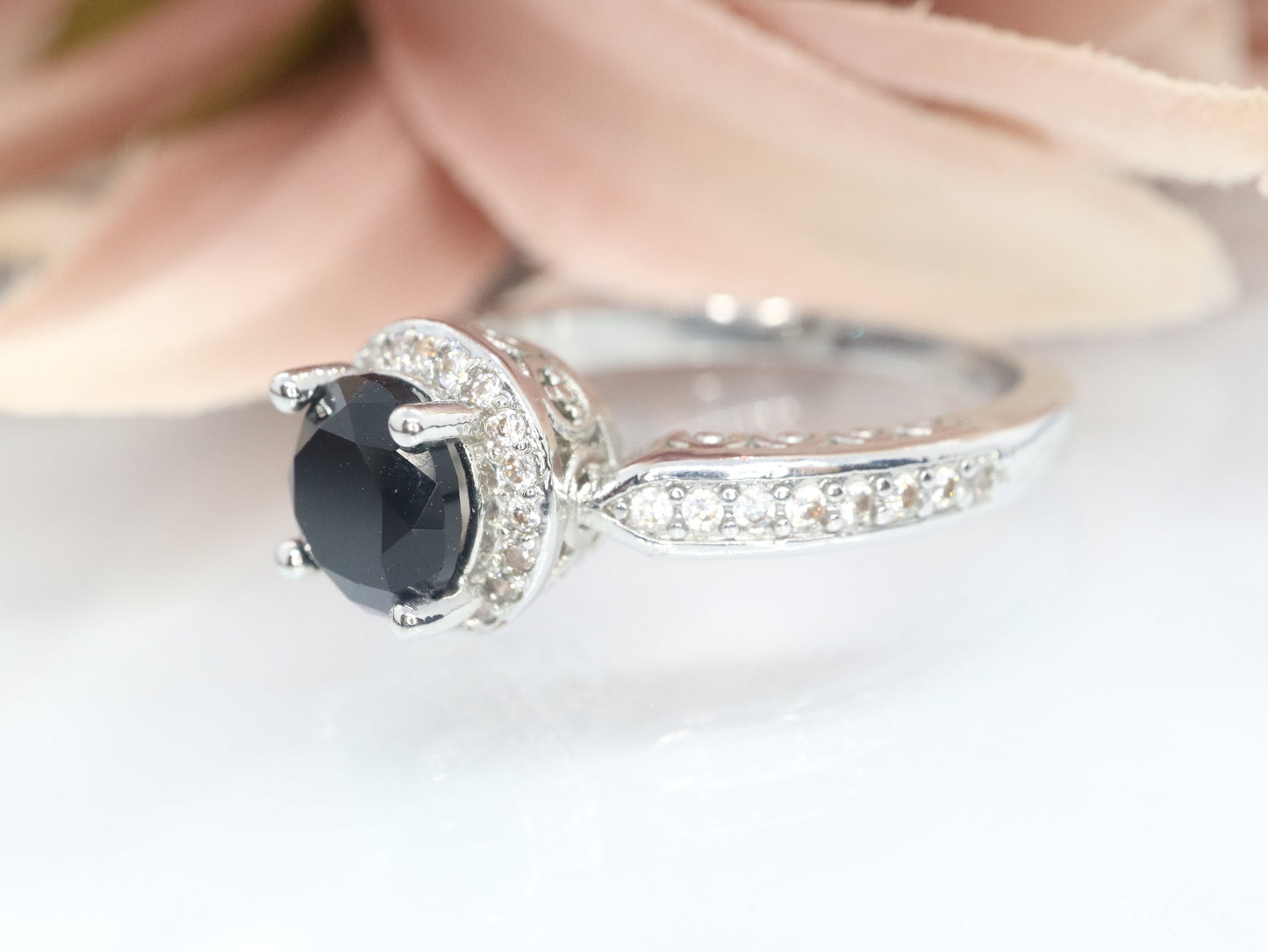 Art Deco onyx and diamond ring, Engagement wedding ring, Promise ring, Black gemstone ring