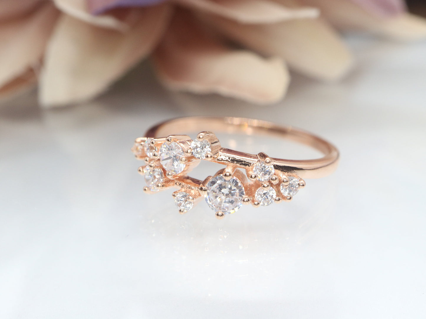 Diamond Twig Ring Cluster Ring, rose gold Wedding Band,Cluster diamond ring