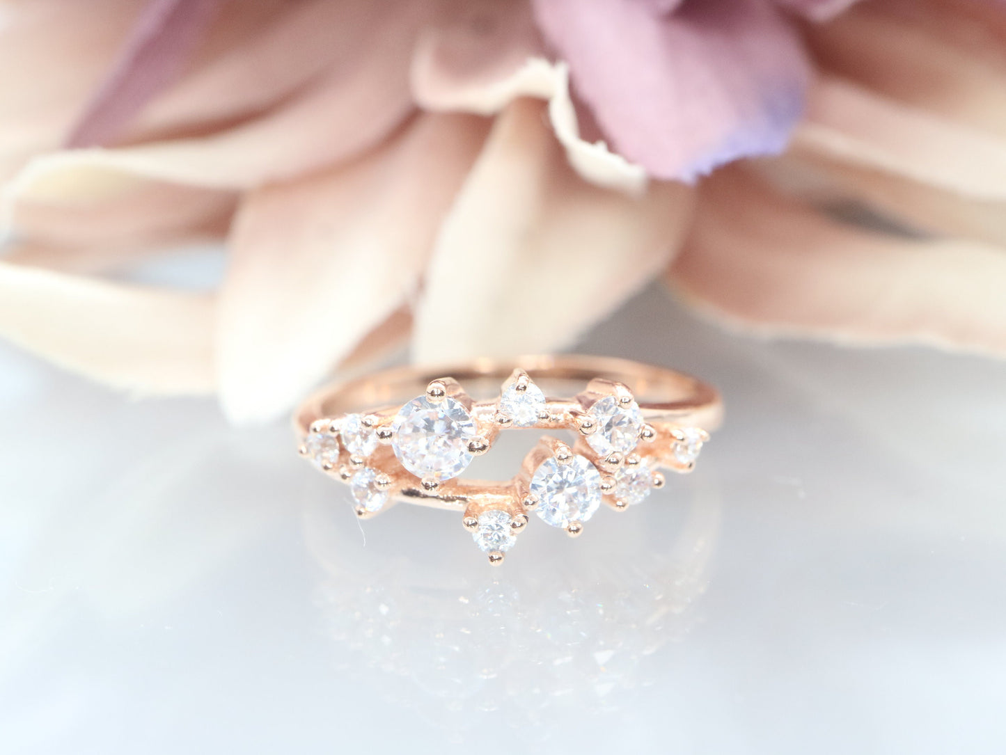 Diamond Twig Ring Cluster Ring, rose gold Wedding Band,Cluster diamond ring