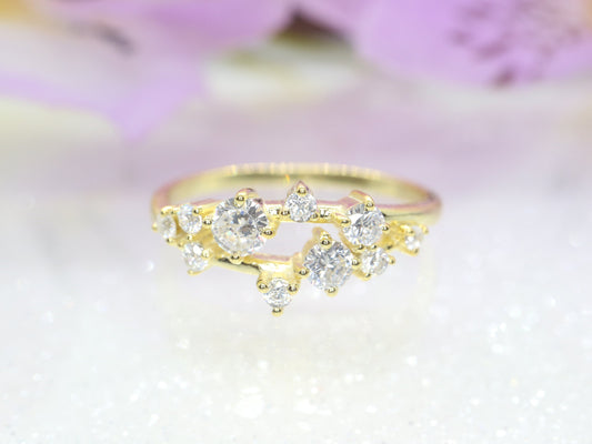 Diamond cluster ring, Vintage diamond engagement ring, art deco ring, yellow gold ring, unique cluster ring, bridal ring, wedding ring