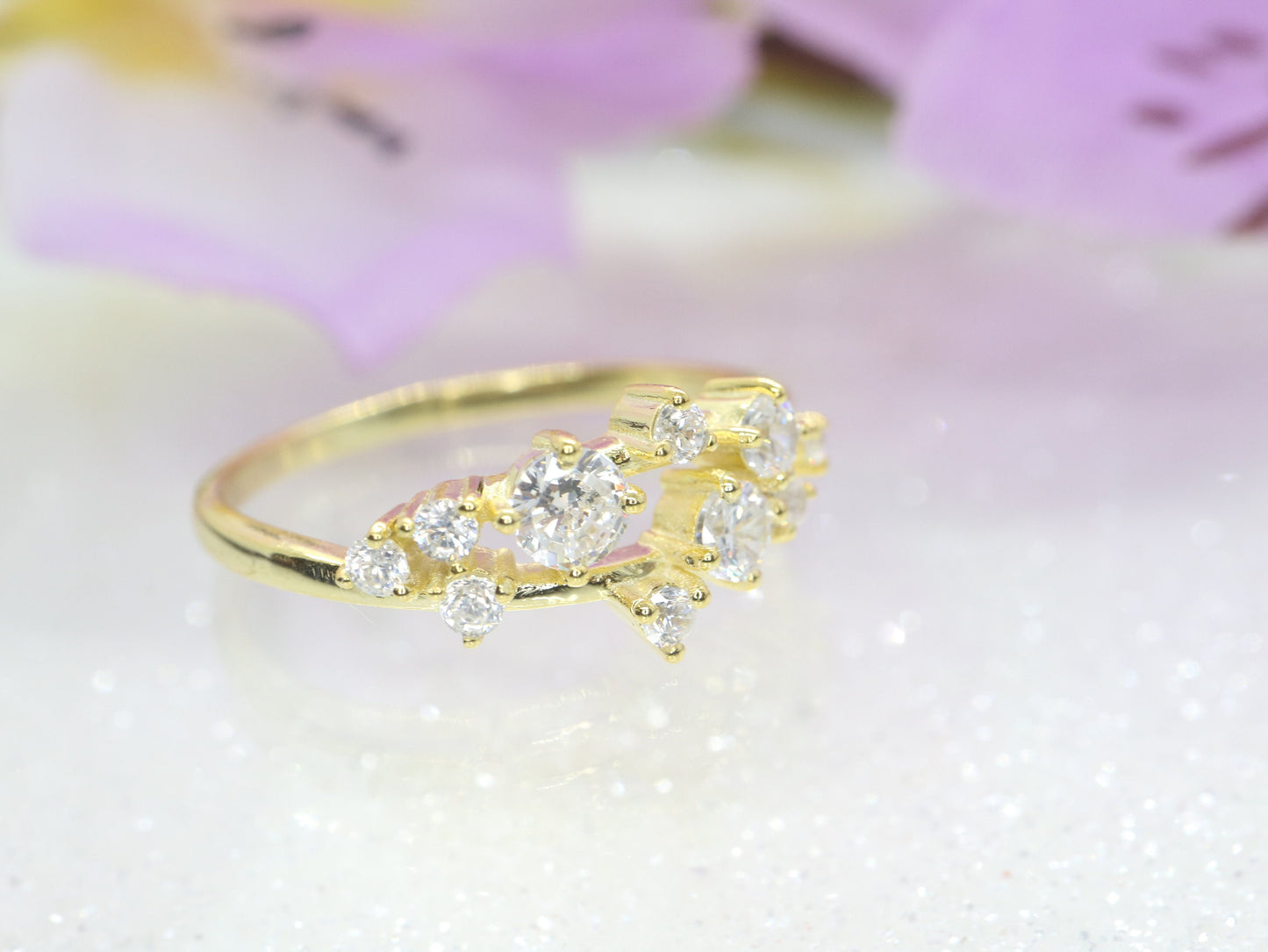 Diamond cluster ring, Vintage diamond engagement ring, art deco ring, yellow gold ring, unique cluster ring, bridal ring, wedding ring