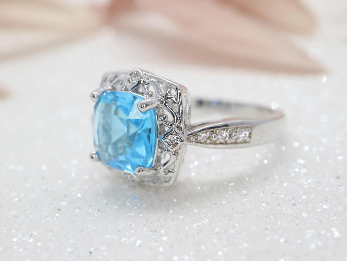 Art Deco blue topaz and diamond ring, Engagement ring, Engagement and wedding