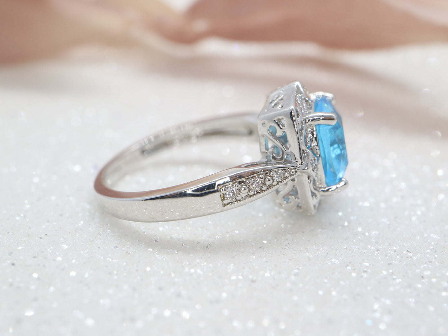 Art Deco blue topaz and diamond ring, Engagement ring, Engagement and wedding